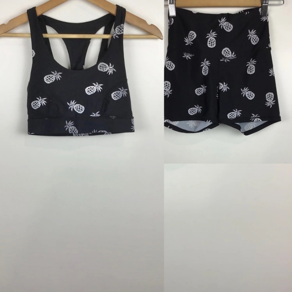 Cotton On Pants - COTTON ON BODY Sportswear Set Fitness Black White Pineapple Pattern Tops + Short